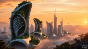 Futuristic Organic Cityscape – free AI stock image