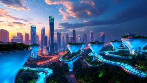 Futuristic Organic Cityscape – free AI stock image