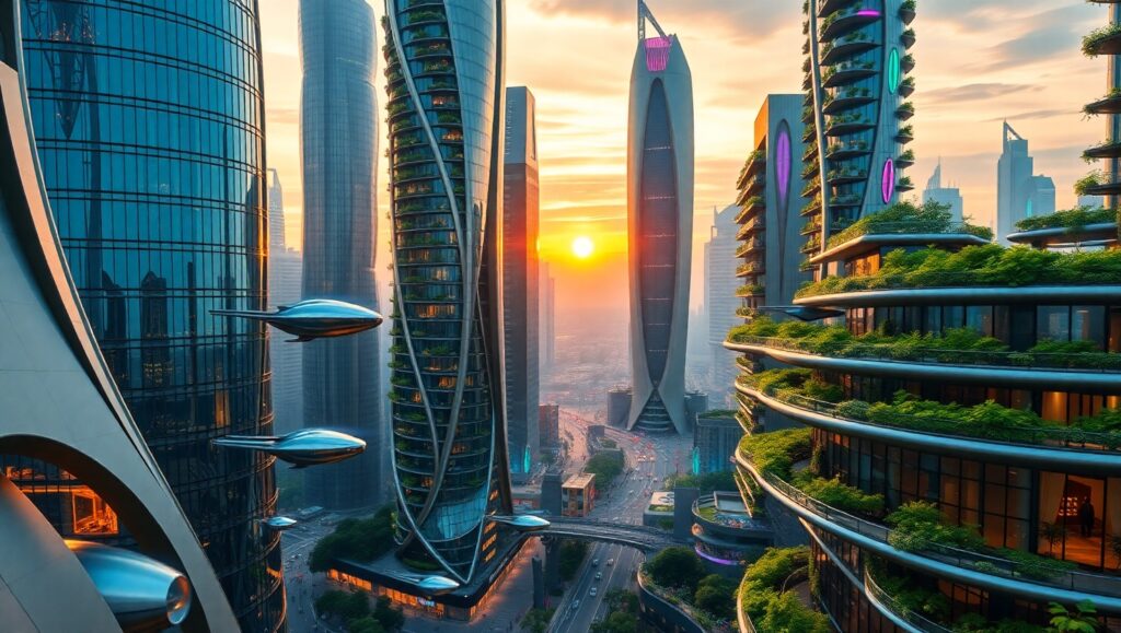 Futuristic Organic Cityscape – free AI stock image