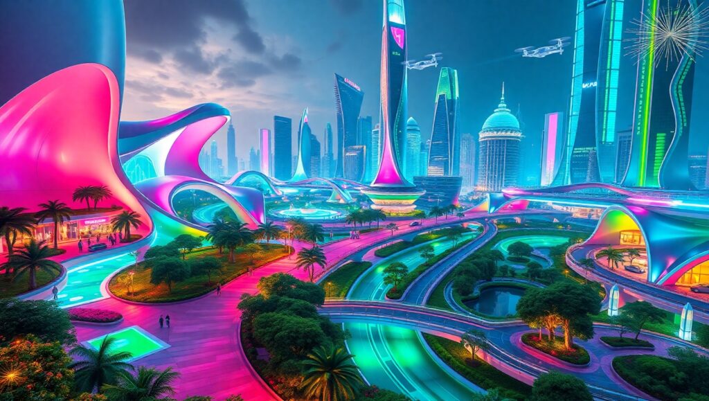 Futuristic Organic Cityscape – free AI stock image
