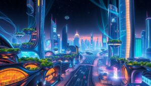 Futuristic Organic Cityscape Design – free AI stock image