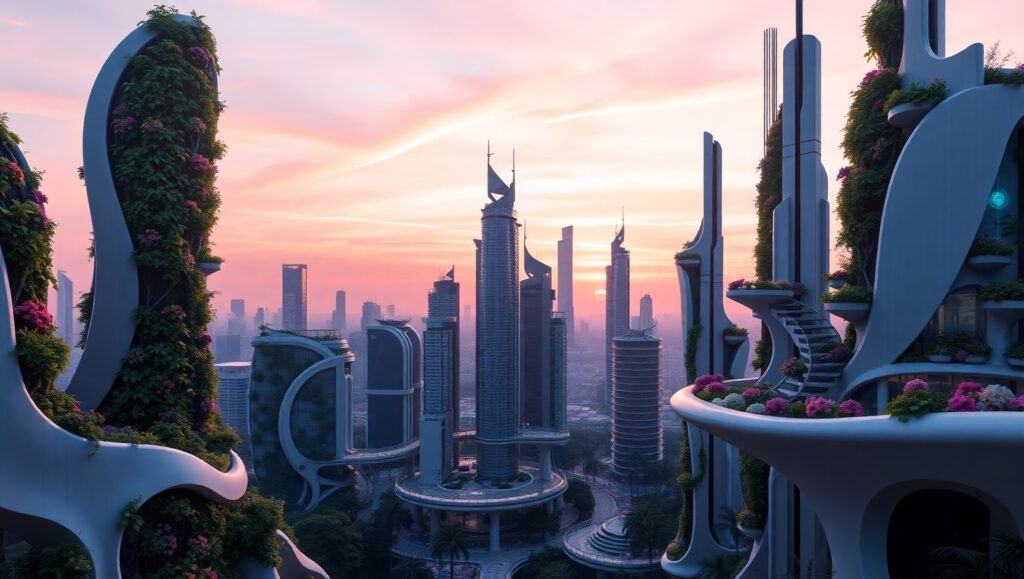 Futuristic Organic Skyline Design – free AI stock image