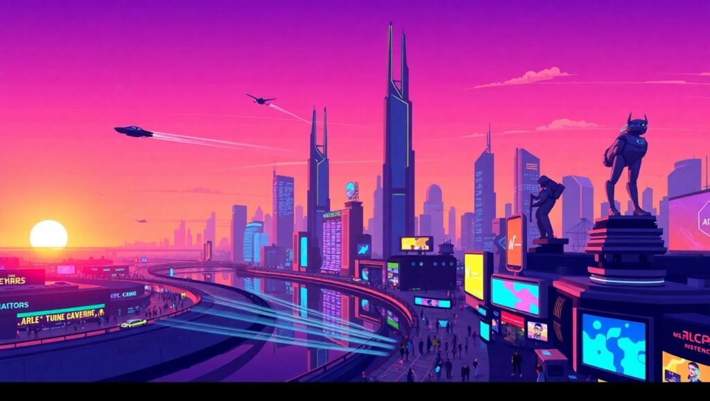 Futuristic Pixel Cityscape – free AI stock image
