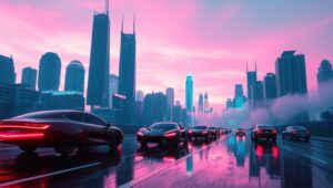 Futuristic Skyline in Duotone – free AI stock image