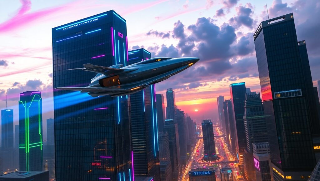 Futuristic Skyline in Motion – free AI stock image