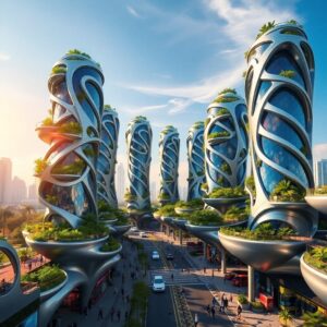 Futuristic Skyline of Modern Architecture – free AI stock image