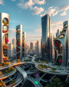 Futuristic Skyline with Innovative Structures – free AI stock image