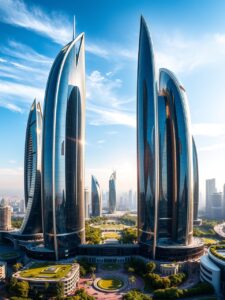 Futuristic Skyscrapers Against a Clear Sky – free AI stock image