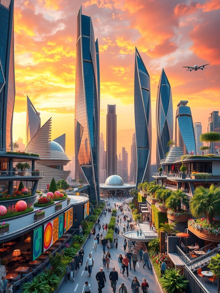 Futuristic Skyscrapers Amidst a Cityscape – free AI stock image