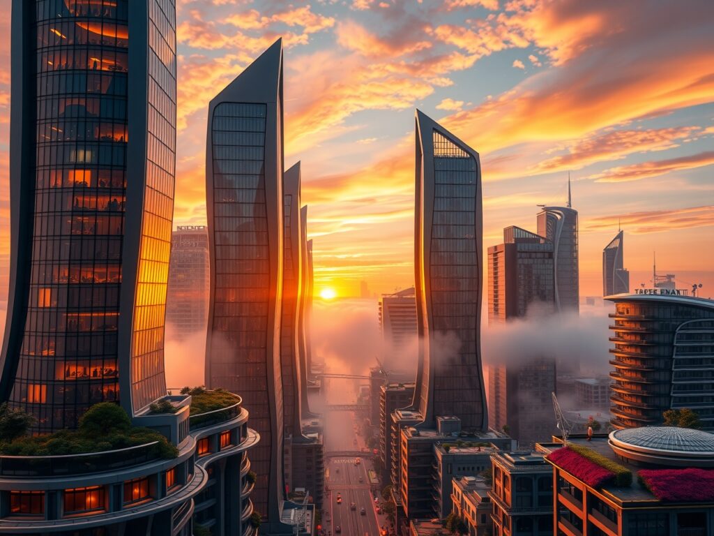 Futuristic Skyscrapers in Urban Landscape – free AI stock image