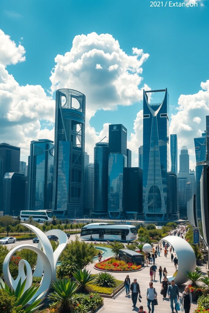 Futuristic Skyscrapers Under a Bright Sky – free AI stock image
