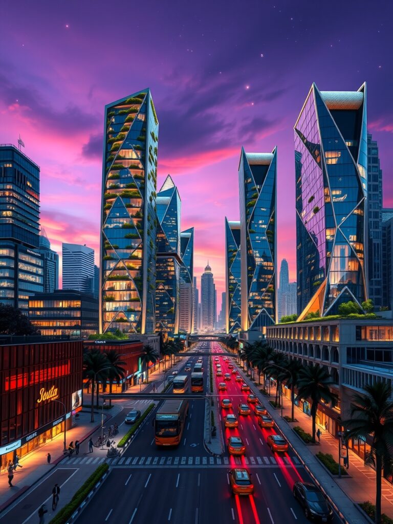 Futuristic Skyscrapers Under a Twilight Sky – free AI stock image