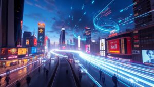 Futuristic Urban Dreamscape at Night – free AI stock image