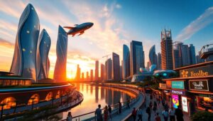Futuristic Urban Oasis at Dusk – free AI stock image
