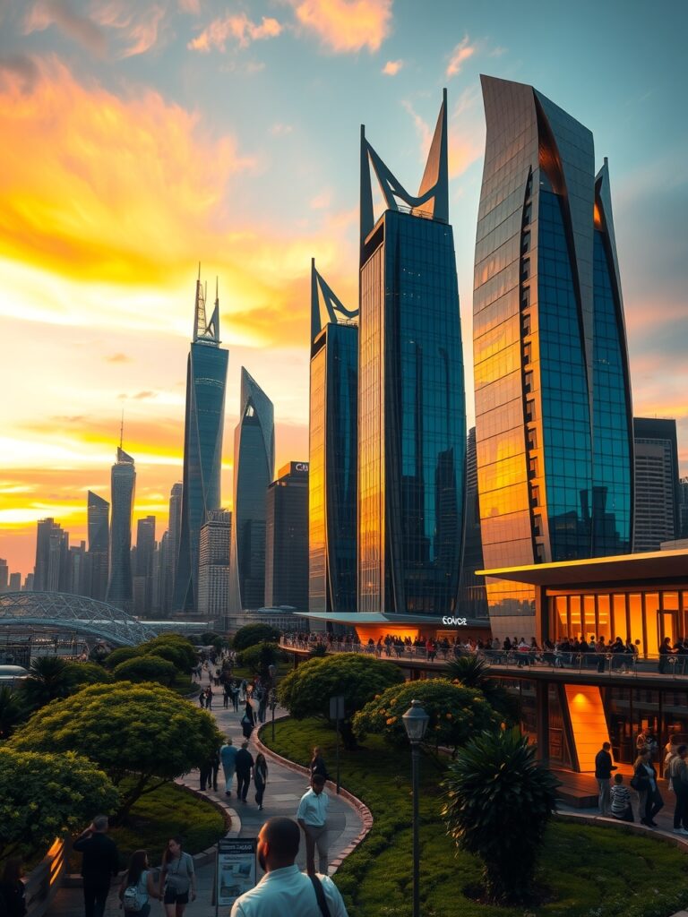 Futuristic Urban Skylines at Dusk – free AI stock image