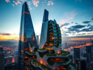 Futuristic Urban Skyscraper Design – free AI stock image