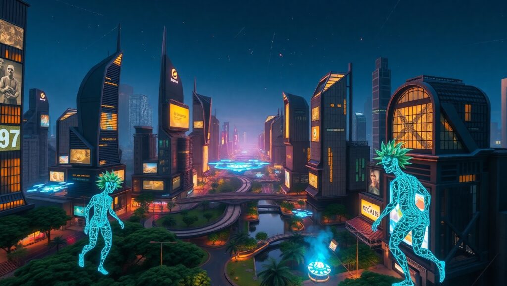 Futuristic Voxel City at Night – free AI stock image