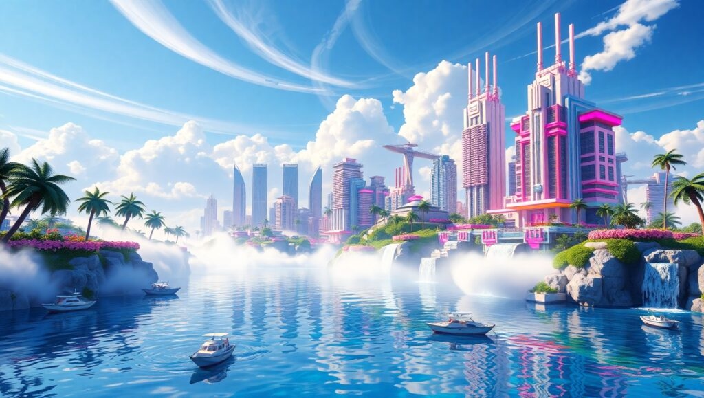 Futuristic Voxel Cityscape Adventure – free AI stock image