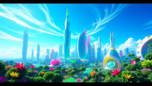 Futuristic Voxel Cityscape Adventure fP0 – free AI stock image