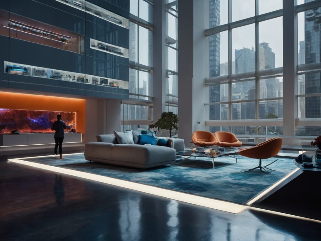 Futuristic Workspace with Advanced Technology – free AI stock image