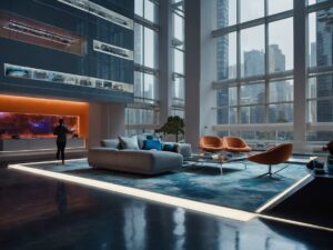 Futuristic Workspace with Advanced Technology – free AI stock image