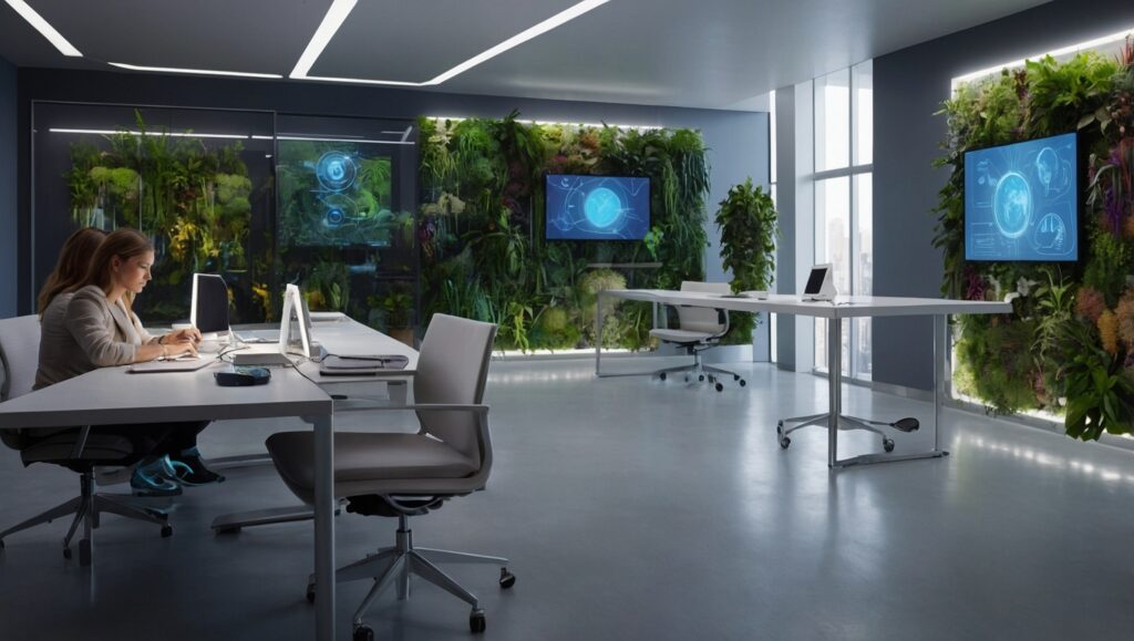 Futuristic Workspace with Advanced Technology – free AI stock image