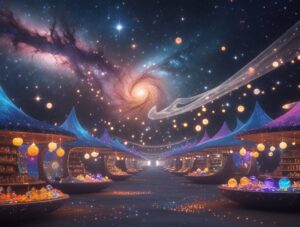 Galactic Marketplace of Cosmic Wonders – free AI stock image