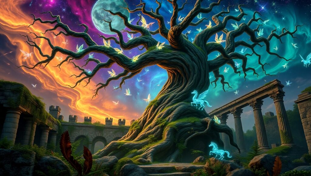 Galactic Ruins of the Enchanted Tree – free AI stock image