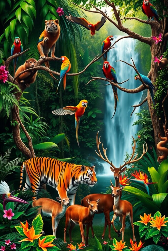 A Gathering of Colorful Jungle Animals – free AI stock image