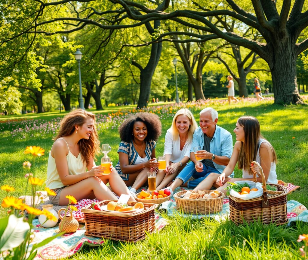 A Gathering of Diverse Friends in a Park – free AI stock image