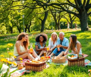 A Gathering of Diverse Friends in a Park – free AI stock image