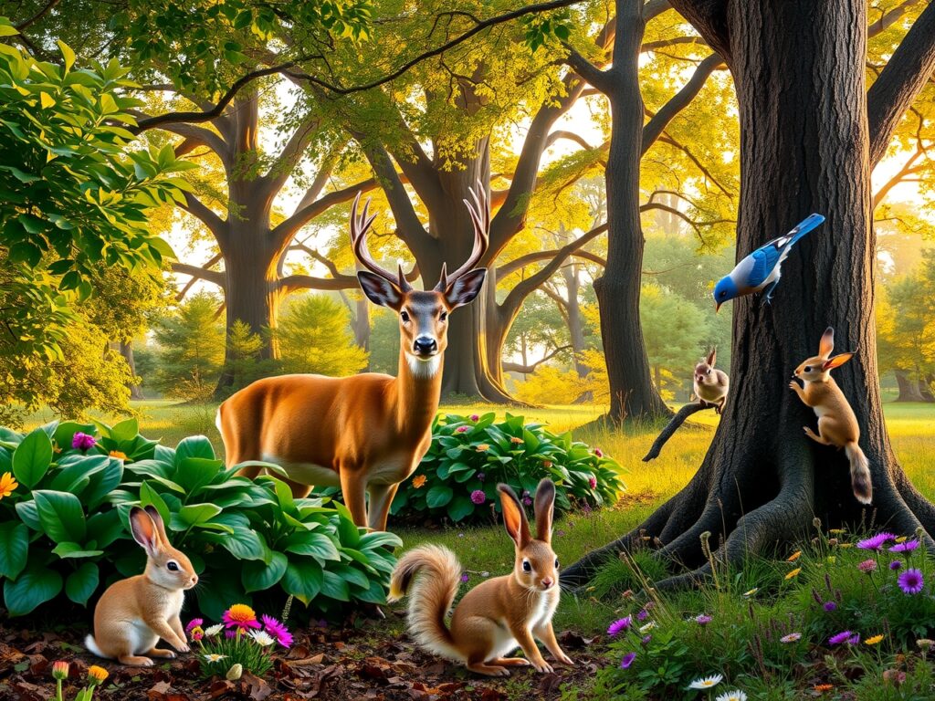 A Gathering of Forest Animals at Dusk – free AI stock image