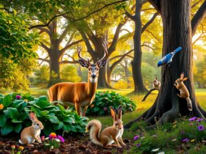 A Gathering of Forest Animals at Dusk – free AI stock image