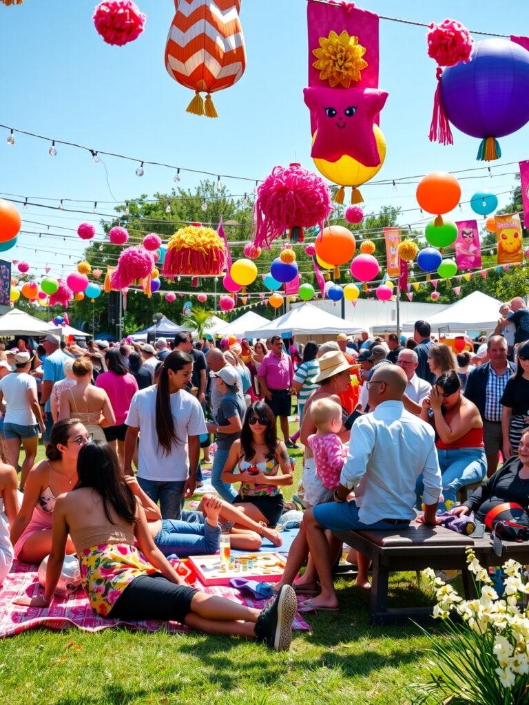 Gathering Friends at a Vibrant Festival – free AI stock image