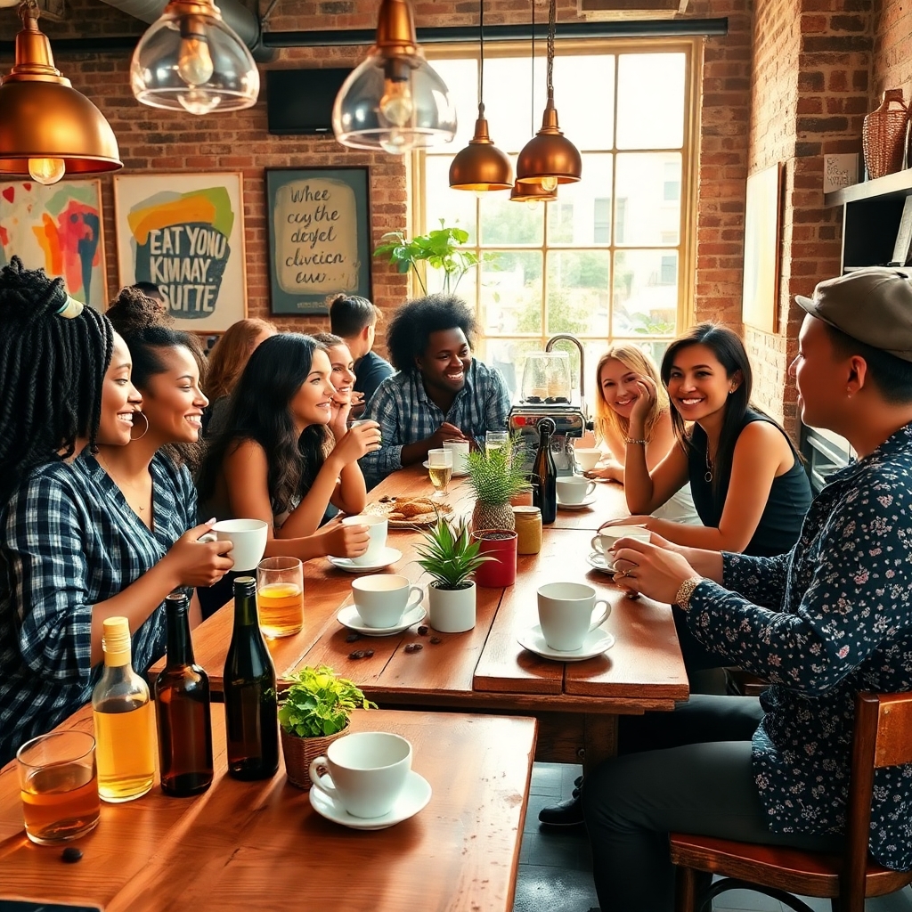 Gathering in a Warm Cafe Atmosphere – free AI stock image