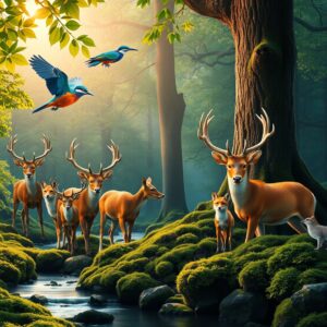 A Gathering of Majestic Wildlife at Dawn – free AI stock image