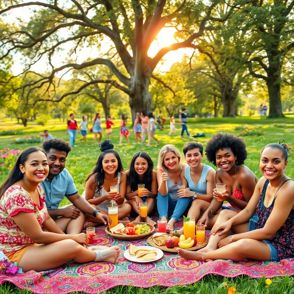 Gathering of Friends in a Sunny Park – free AI stock image