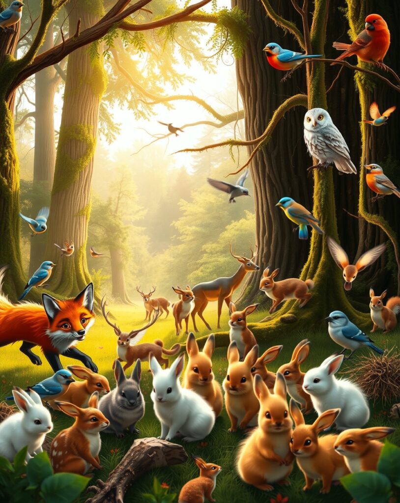 A Gathering of Playful Forest Animals – free AI stock image