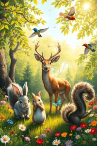 A Gathering of Playful Forest Animals – free AI stock image