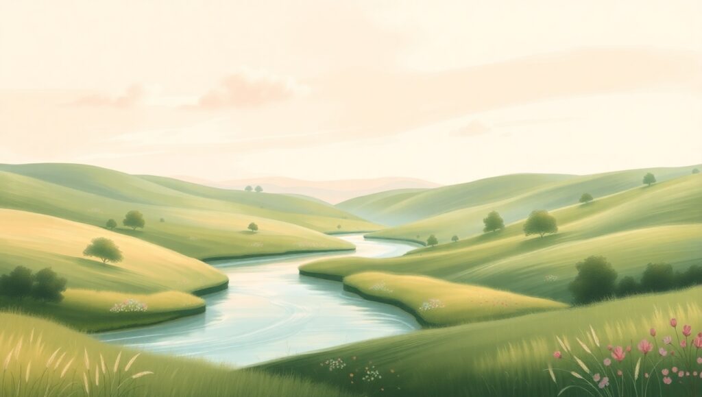 Gentle River in Serene Hills – free AI stock image