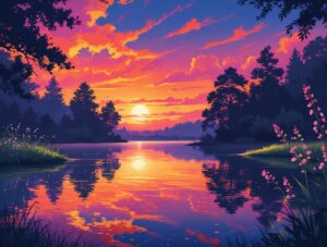 Gentle Sunset Over a Tranquil Lake – free AI stock image