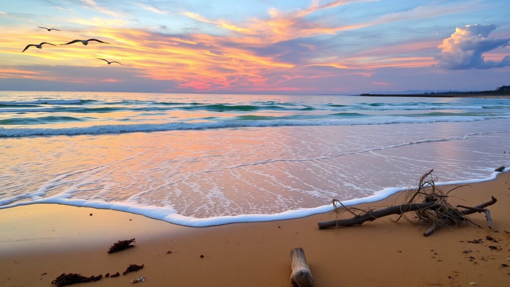 Gentle Waves Reflecting a Dusk – free AI stock image