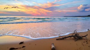 Gentle Waves Reflecting a Dusk – free AI stock image
