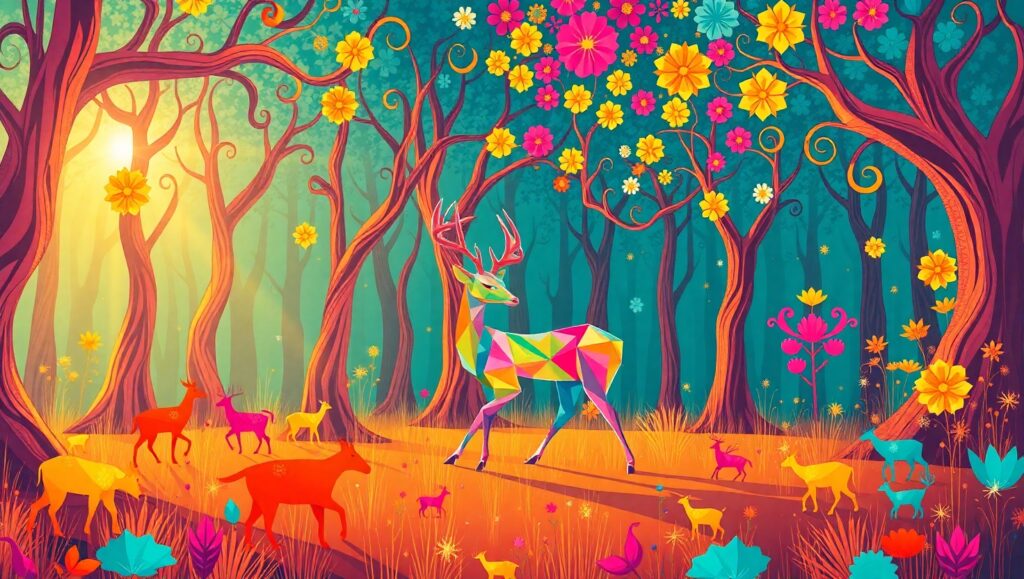 Geometric Forest Adventure – free AI stock image