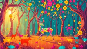 Geometric Forest Adventure – free AI stock image