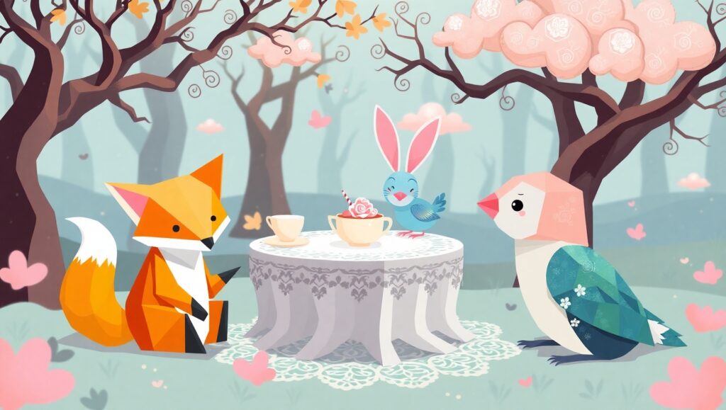 Geometric Forest Tea Party – free AI stock image