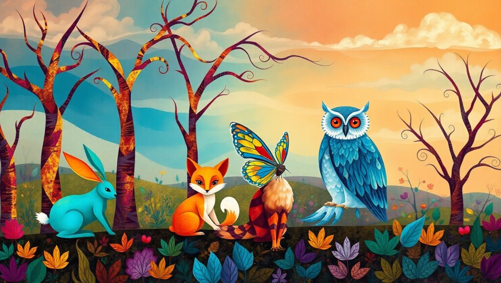 Geometric Seasons in a Whimsical Forest – free AI stock image