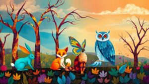 Geometric Seasons in a Whimsical Forest – free AI stock image