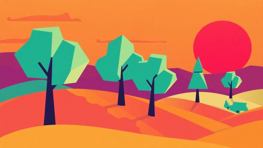 Geometric Sunset Landscape – free AI stock image