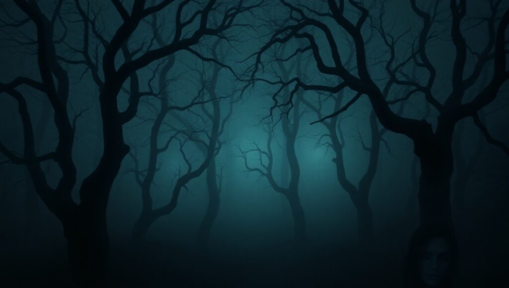 Ghostly Figures in a Haunted Forest – free AI stock image